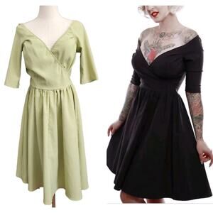 Lucky 13 Rockabilly Retro MCM Swing A Line Off Shoulder Dress Pinup Girl Medium